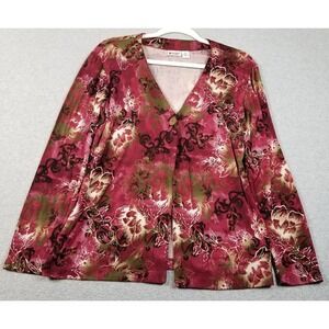 Units Cardigan Women Medium M Floral Long Sleeve Button Stretch Open Slinky Knit